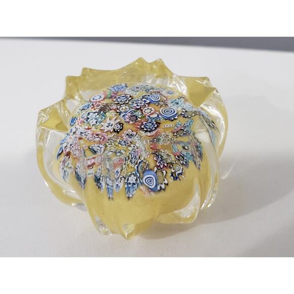 Peter McDougall Star Cut Millifiore Yellow paperweight Fluted Scotland PMCD 50mm - Picture 5 of 8